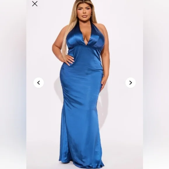 Navy/Sapphire Halter Backless Dress - Picture 4 of 6